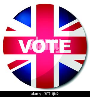Abstimmungsabzeichen mit UK Union Jack Flagge, Demokratie und Wahlelement Stock Vektor