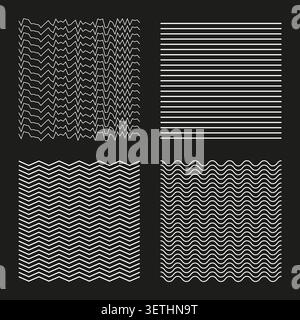 Satz von abstrakten geometrischen Wellen- und Zickzack-Linienmustern Vektor. Perfekt für moderne Hintergründe und digitale Kunstprojekte. EPS 10. Stock Vektor