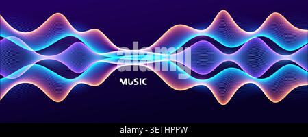 Abstrakte digitale Welle, Schallwellenlinien, Musik-Equalizer-Audiowellenform. Hintergrund des Neon-Leuchtfrequenzspektrums für App, Banner, Poster, Cover Stock Vektor