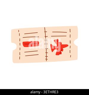 Illustration des Flugscheins mit einer roten Flugzeuggrafik, Flugdetails und perforierten Kanten, entworfen für reisebezogene Inhalte und Stock Vektor