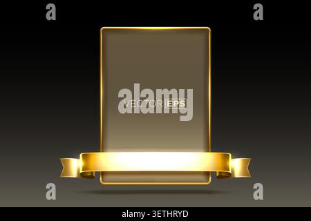 Luxuriöser goldener Rahmen mit Bandbanner auf dunklem Hintergrund, ideal für Text oder Logo. Vektorabbildung. Stock Vektor