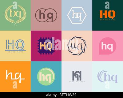 Firmenvorlage mit HQ-Logo. Buchstaben h und q. Setzen Sie mit Designelementen verschiedene klassische Serifenschriftarten und modernen, auffälligen Text. Anfängliche Schriftart Stock Vektor