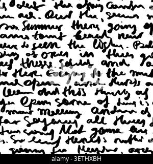 Handgeschriebener unlesbarer Vintage-Text nahtloses Vektormuster, unlesbarer Kritzelschreib-Hintergrund Stock Vektor