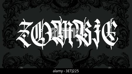 Gothic Zombie-Schriftzug im aggressiven Black Letter-Stil. Vektor-Typografie für Horrorfilme, Metal-Alben, Halloween-Poster, Streetwear b Stock Vektor