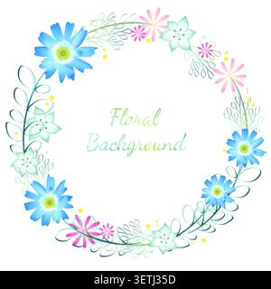 Aquarellrunde Blumenrahmen mit Platz für Text, isoliert auf weißem Hintergrund, Vektorillustration. Stock Vektor