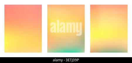 Sommer Set Poster abstrakter bunter Verlauf und Frucht Element Mesh Hintergrund. Entwerfen Sie Beiträge in sozialen Medien, Landing Pages und Apps. Vektorabbildung. Stock Vektor