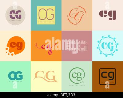 Firmenvorlage mit CG-Logo. Buchstaben c und g. Setzen Sie mit Designelementen verschiedene klassische Serifenschriftarten und modernen, auffälligen Text. Anfängliche Schriftart Stock Vektor