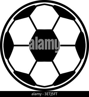 Flache Illustration eines klassischen Fußballballs mit schwarzen pentagon-Einsätzen und weißen sechseckigen Einsätzen innerhalb einer auffälligen kreisförmigen Umrisse Stock Vektor