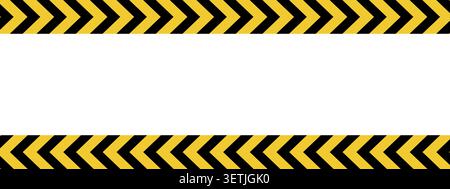 Sicherheitsrahmen oben und unten mit Leerzeichen in der Mitte. Achtung-, Warn- oder Notfalltapete mit schwarzem und gelbem Chevron-Druck. Gefahr, Stopp oder eingeschränktes Banner. Illustration der Vektorabwicklung. Stock Vektor