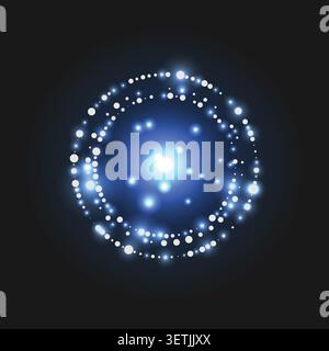 Abstrakter Hintergrund aus Ringlicht mit leuchtenden Wirbeln auf schwarzem Hintergrund. Vektorillustration Stock Vektor