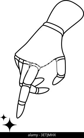 Linienvektorgrafik der Roboterhand, die zum KI-Leitfaden gehört und den Finger zum Stern gerichtet hat. Geeignet für AI-Assistenten-Symbole. Stock Vektor