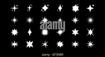 Minimale spitze Starburst-Symbole, die auf dem Hintergrund isoliert sind. Geometrische Glitzersternsymbole Vektor-Designelemente. Stock Vektor