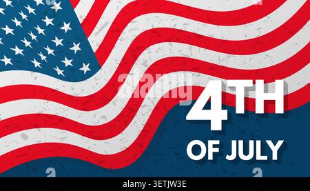 4.. Juli, USA Unabhängigkeitstag Bannervorlage mit amerikanischer Nationalflagge auf marineblauem Grunge Hintergrund. Vektorgrafik. Stock Vektor