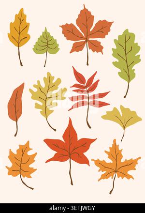 Vektorkollektion mit flachen Herbstblättern Stock Vektor