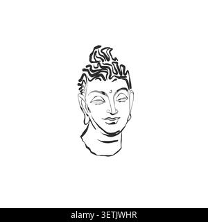 Durchgehende Einlinienzzeichnung einer abstrakten Buddha-Gesichtssilhouette für traditionelles und Modedesign. Minimalistischer Kunststil. Bearbeitbarer Strich. Doodle Stock Vektor