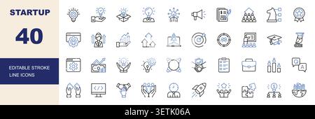 Symbole für Startup, Entrepreneurship und Business Innovation setzen bearbeitbare Konturvektorillustration Stock Vektor