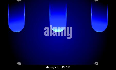 Futuristisches Blau Neon abgerundete Pille Formen Hintergrund mit minimalem geometrischem Design Stock Vektor