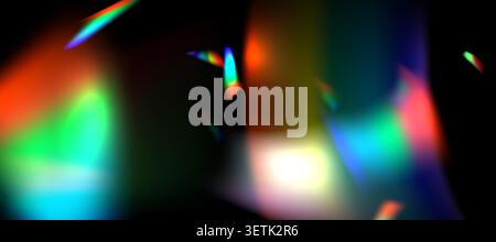 Regenbogeneffekt mit unscharfer Brechung. Farbenfrohe Lichtlinsenprisma auf transparentem Hintergrund. Holographische Reflexion, irisierende Kristallflare Leck Stock Vektor
