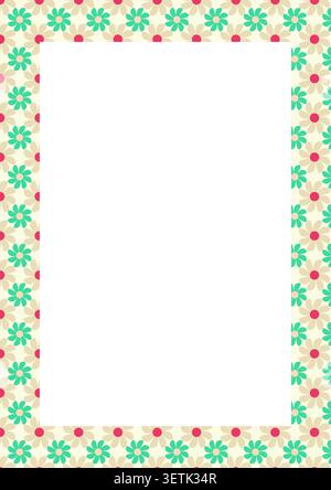 Vintage-blaue Gänseblümchen-Blumenrahmenvektor-Illustration mit buntem Blumenrand Design. Stock Vektor