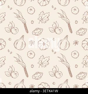 Herbst Ernte Kürbis nahtlose Muster Vektor Doodle Hintergrund Stock Vektor