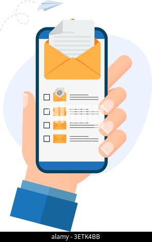 Verwalten Sie Ihre digitale Korrespondenz ganz einfach. Organisieren Sie elektronische Nachrichten und verfolgen Sie eingehende E-Mails auf Ihrem Mobilgerät. Stock Vektor