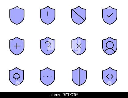 Cyber Security Shield Gefüllte Liniensymbole Setzen Bearbeitbare Konturvektorillustration Fest. Schutz, Warnung, Genehmigung, Benutzersicherheit und Datenschutz Stock Vektor