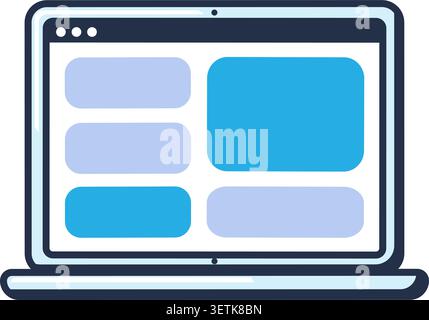 Minimalistisches flaches Laptop-Interface-Symbol mit einfachem geometrischem Design, einer klaren Computerbildschirmdarstellung in moderner Technologie und Web-Layout-Stk Stock Vektor