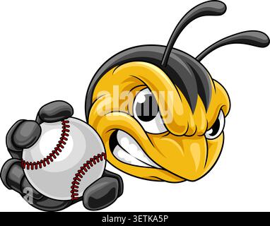 Eine Bienen-, Hornissen- oder Wespen-Insekten-Baseball-Sportmannschaft, die einen Ball hält. Stock Vektor