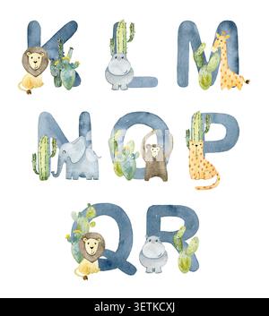 Vektor Aquarell nette Safari Tiere Buchstaben für Einladungskarte, Kinderzimmer Poster und andere. Stock Vektor