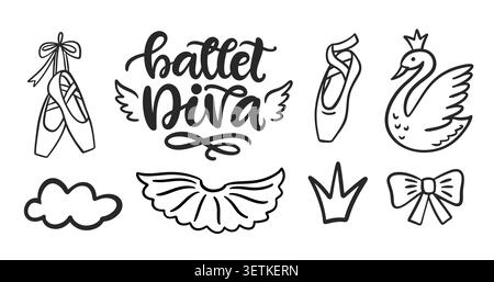 Ballettvektor mit Ballerina Element Schriftzug Set Stock Vektor