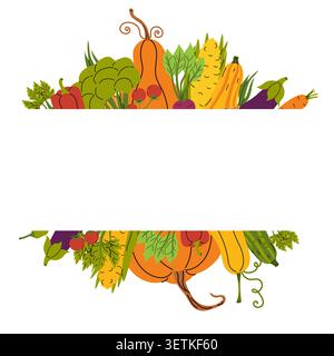 Gemüserahmen. Ernten Sie Szenen mit Platz für die Cope. Gemütliche Herbststimmung. Toll für Rezeptkarten, Erntedankplakate für Bauern Stock Vektor
