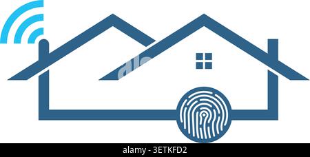 Modernes Smart Home Security Logo mit Fingerabdruck-Authentifizierung und WLAN-Netzwerksymbol Stock Vektor