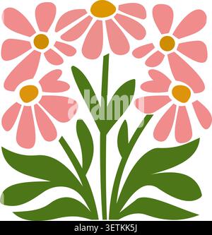Saubere Pastell-Vektor-Illustration eines großen Gänseblümchenblümchen Blumenstraußes mit fünf Blütenblättern in weichem Rosa, Pfirsich und warmem Goldgelb. Enthält gr Stock Vektor