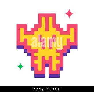 Retro Y2K groovige Pixel Monster Sticker oder funky Symbol. Y2K cooler Vektoraufkleber, funky nostalgisches Etikett. Retro 2000s Patch oder Vintage 90s Tag mit Retro 8bit Game pixeligen Monster Stock Vektor