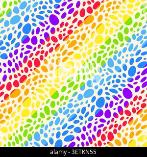 Regenbogen Meer Kieselsteine Hintergrund, abstrakte Natur Textur, ovale Spektrum Flecken, nahtlose Vektormuster Illustration, kleine gerundete Steine Stock Vektor