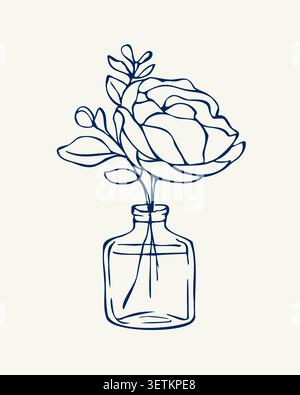 Hand gezeichnete blühende Blume in Glasflasche Kritzelvektor Illustration Stock Vektor