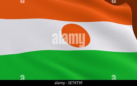 Nationalflagge Niger mit orangefarbenen, weißen und grünen Streifen und einer orangefarbenen Scheibe, die die nationale Identität und den Stolz symbolisiert Stockfoto