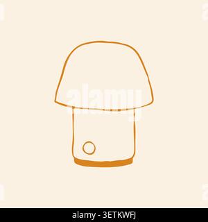 Minimalistischer handgezeichneter Vektor einer schlanken Pilztischlampe in einem warmen Senfton. Ein sauberes, modernes Ästhetik-Element aus der Mitte des Jahrhunderts, das perfekt geeignet ist Stock Vektor