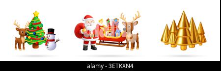3D-Set mit weihnachtlichen Elementen Stock Vektor