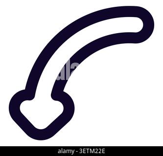 Der geschwungene Pfeil nach unten zeigt das Symbol in marineblauem, marineblauem minimalistischem Design. Stock Vektor