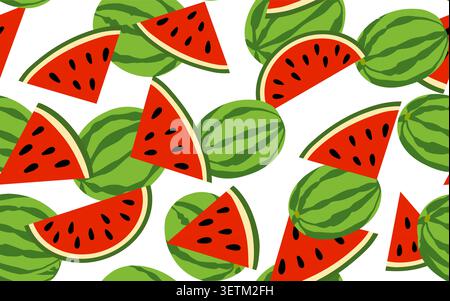 Hintergrund mit nahtlosem Muster aus Wassermelone. Vektor Moderne Designvorlage. Tapeten für Papier, Textil, Einband, Stoff, Dekor, Dekoration und andere Benutzer. Stock Vektor