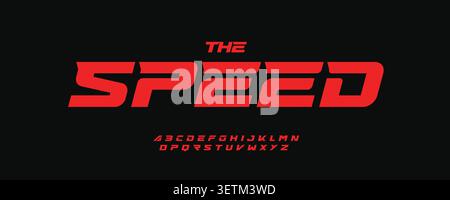 Schriftart für Geschwindigkeit, Sporttypografie, Alphabet für Autorennen, moderne, fettgedruckte Kursivschrift, dynamisches Typografie für Automobile. Modernes Sportwagen-Spiel mit Logo-Action Stock Vektor