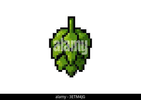 Retro-Pixel-Hopfenkegel-Symbol für Brauerei, Bierbrauerei, Craft-Bier-Spiele, Apps, Dashboards und Benutzeroberflächendesign. Stock Vektor