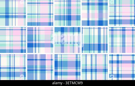 Leuchtendes, nahtloses Karomuster in Blau und Pink mit einem frischen geometrischen Look. Perfekt für Textildesigns, leuchtende Frühlingsbekleidung und elegante Kulissen. A Stock Vektor