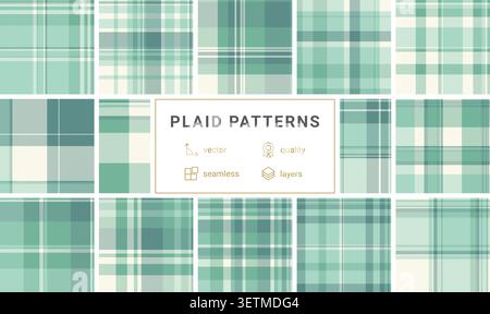 Erfrischendes, mintgrünes und weißes Karomuster im klassischen Schottenstil. Diese elegante Textil-Textur sorgt für einen modernen Look für Bekleidungsdesigns, Heimtextilien Stock Vektor