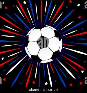 Fußball auf dynamischem Hintergrund in blau rot und weiß Farben Vektor Illustration Stock Vektor