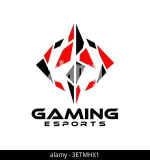 Modernes geometrisches Spielemblem mit scharfen, kristallklaren Formen, dynamischer Symmetrie und futuristischer Wettbewerbsästhetik. Entwickelt für E-Sport Stock Vektor