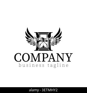 Kreatives und elegantes H-Logo mit klassischer Sanduhr kombiniert mit majestätischen Flügeln in einem symmetrischen Design. Dieses Premium-Vektor-Logo Stock Vektor