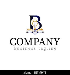 Creative Letter B Logo mit offenem Buch und leuchtender Glühbirne, die nahtlos in ein lehrreiches und wissensbasiertes Design integriert sind. Dies vor Stock Vektor