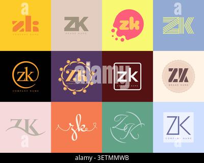 Firmenvorlage mit ZK-Logo. Buchstaben z und k. Setzen Sie mit Designelementen verschiedene klassische Serifenschriftarten und modernen, auffälligen Text. Anfängliche Schriftart Stock Vektor